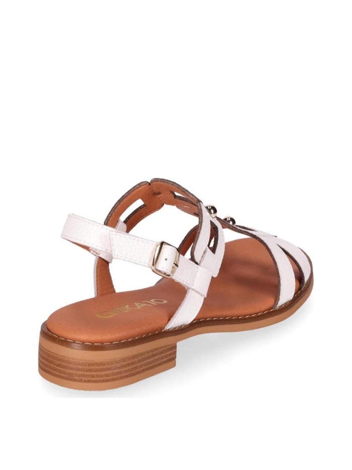 SANDALIAS DE PIEL CON APLIQUES METÁLICOS PARA MUJER CHIKA 10 MILENA 02 BLANCO