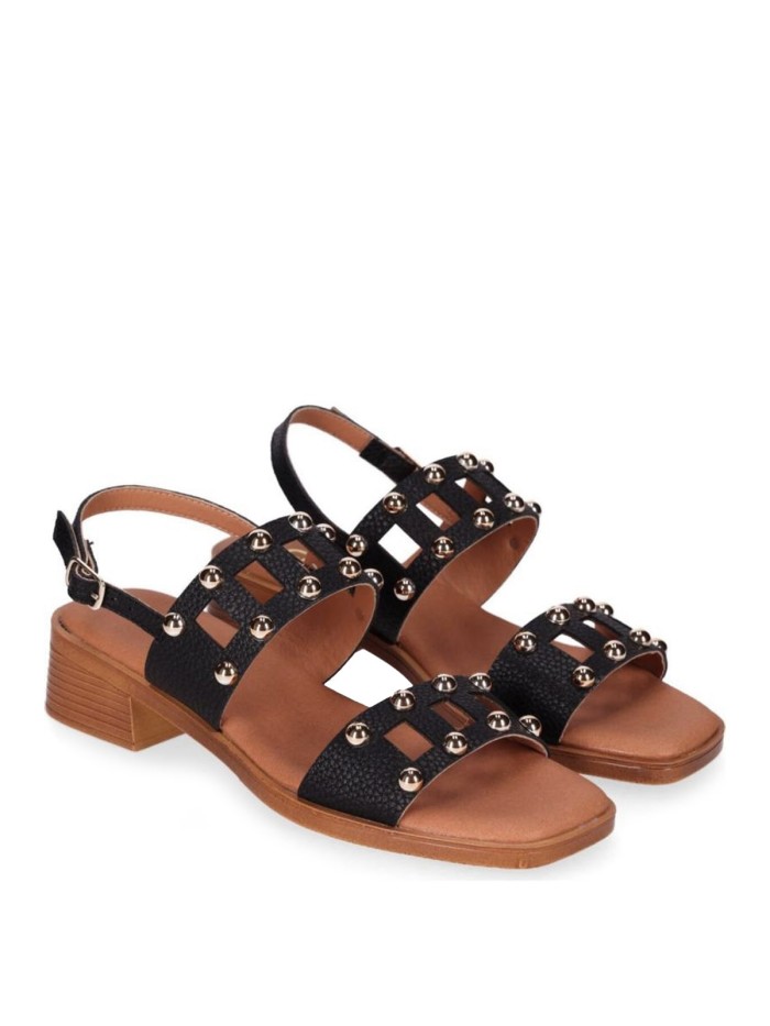 SANDALIAS DE PIEL NEGRAS CON APLIQUES METÁLICOS PARA MUJER CHIKA 10 BINKA 13 NEGRO