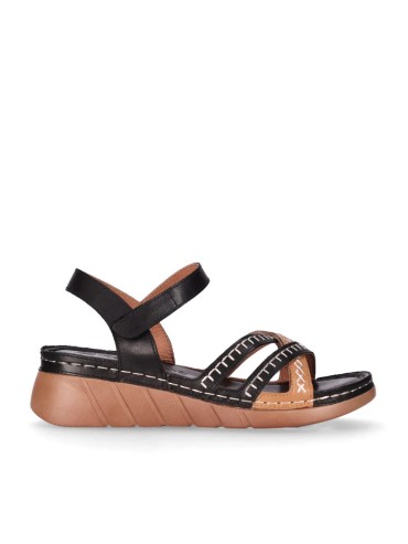 SANDALIAS DE PIEL CON CUÑA CONFORT PARA MUJER CHIKA 10 RELAX 04 NEGRO