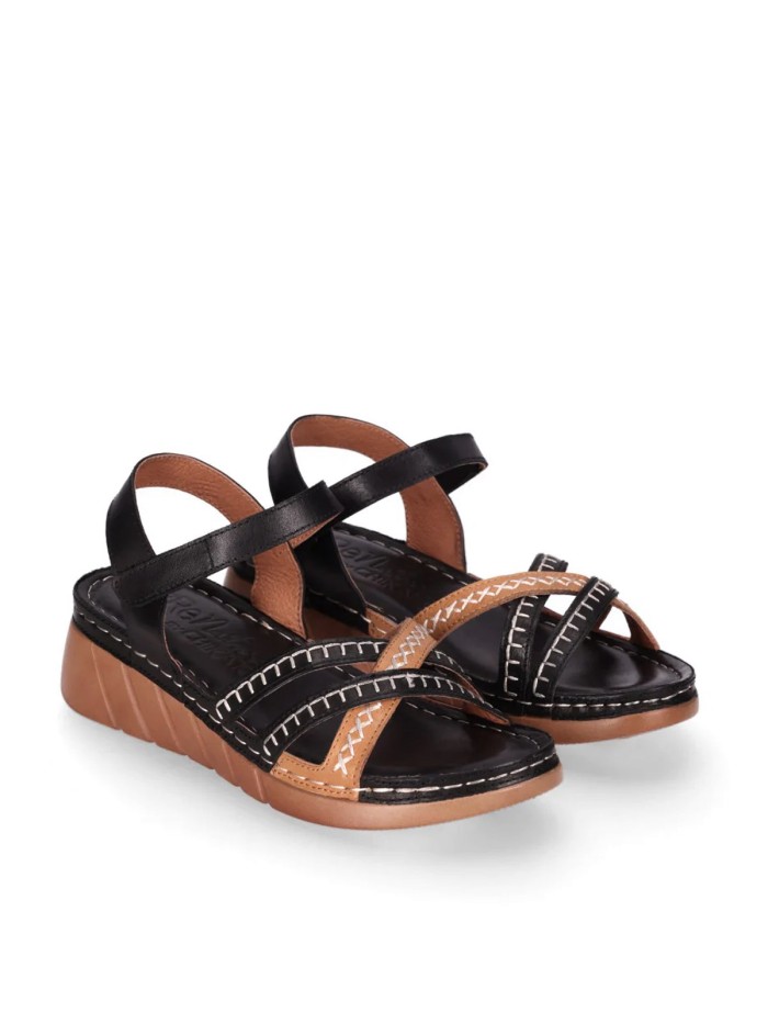 SANDALIAS DE PIEL CON CUÑA CONFORT PARA MUJER CHIKA 10 RELAX 04 NEGRO
