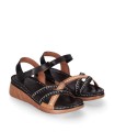 SANDALIAS DE PIEL CON CUÑA CONFORT PARA MUJER CHIKA 10 RELAX 04 NEGRO