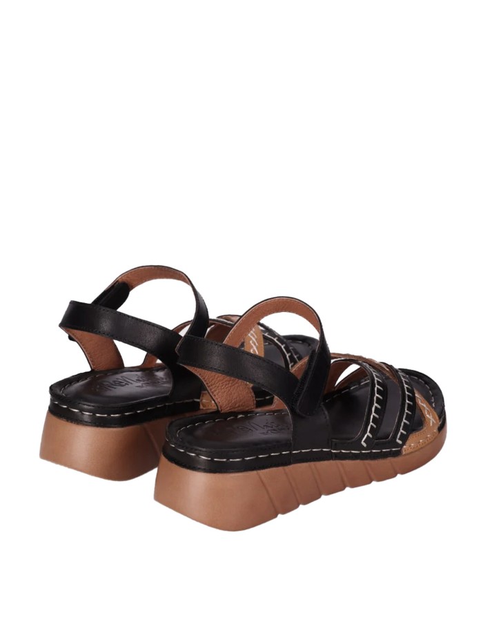 SANDALIAS DE PIEL CON CUÑA CONFORT PARA MUJER CHIKA 10 RELAX 04 NEGRO