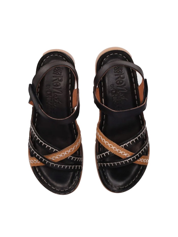 SANDALIAS DE PIEL CON CUÑA CONFORT PARA MUJER CHIKA 10 RELAX 04 NEGRO