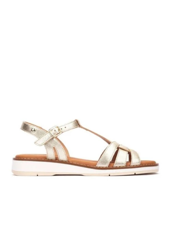 SANDALIAS DE PIEL CON HEBILLA PARA MUJER PIKOLINOS ROQUETAS W9B-0789CL ORO