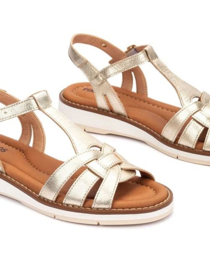 SANDALIAS DE PIEL CON HEBILLA PARA MUJER PIKOLINOS ROQUETAS W9B-0789CL ORO