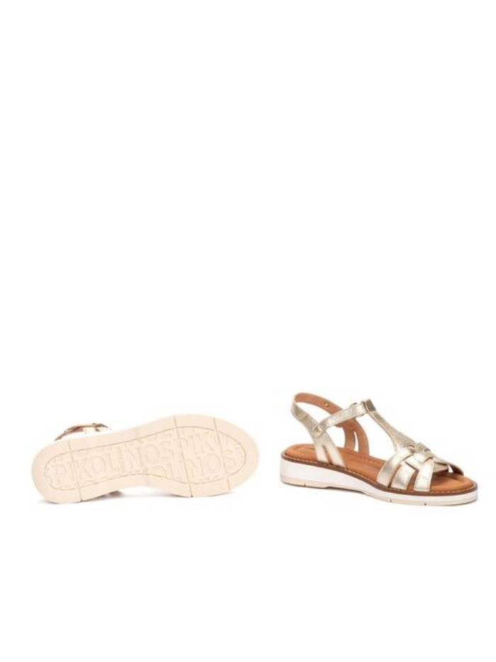 SANDALIAS DE PIEL CON HEBILLA PARA MUJER PIKOLINOS ROQUETAS W9B-0789CL ORO