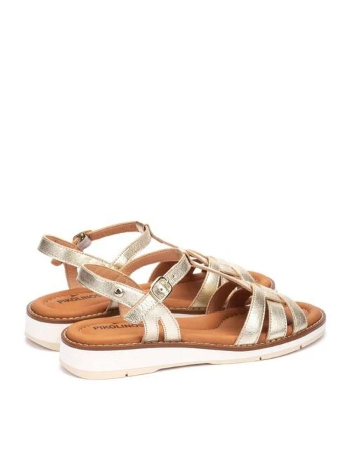 SANDALIAS DE PIEL CON HEBILLA PARA MUJER PIKOLINOS ROQUETAS W9B-0789CL ORO
