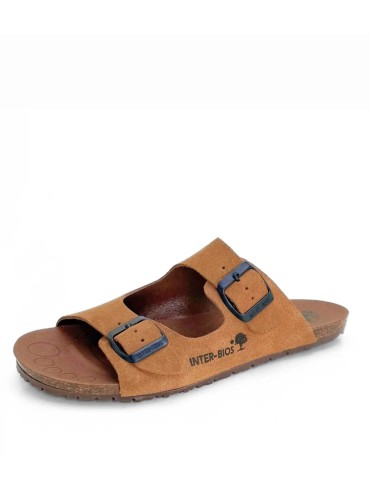 SANDALIAS PLANAS BAERFOOT DE DOBLE HEBILLA PARA MUJER INTERBIOS 1005 CAMEL