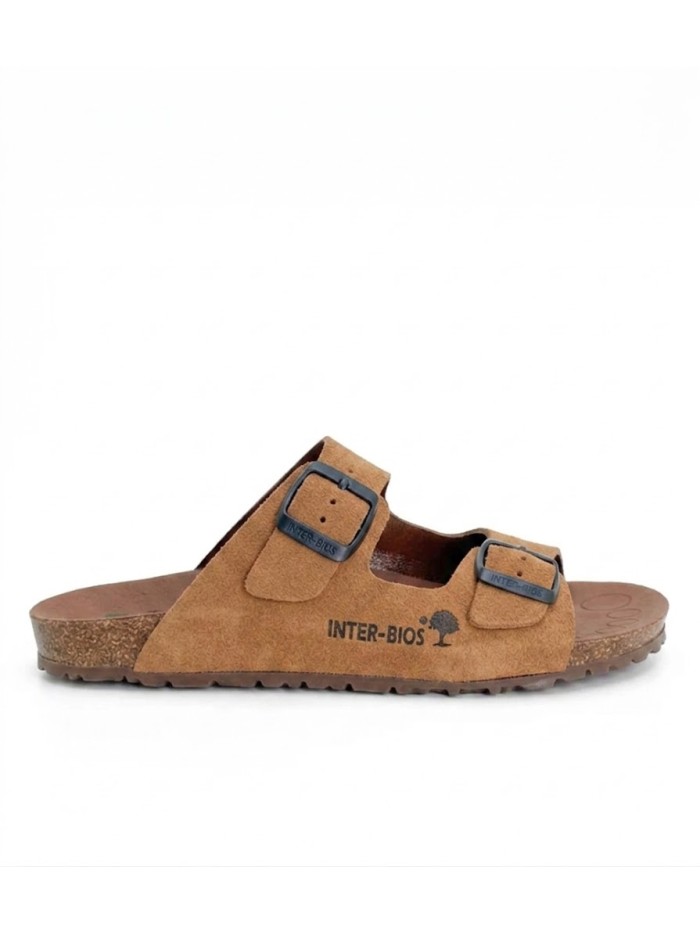 SANDALIAS PLANAS BAERFOOT DE DOBLE HEBILLA PARA MUJER INTERBIOS 1005 CAMEL