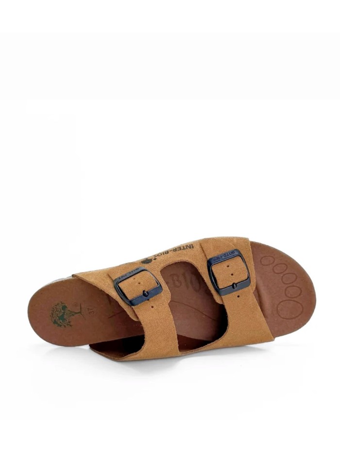 SANDALIAS PLANAS BAERFOOT DE DOBLE HEBILLA PARA MUJER INTERBIOS 1005 CAMEL
