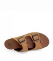SANDALIAS PLANAS BAERFOOT DE DOBLE HEBILLA PARA MUJER INTERBIOS 1005 CAMEL