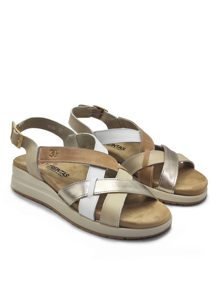 SANDALIAS DE PIEL CON PLANTILLA EXTRAIBLE PARA MUJER APLAUSO 4523 ORO