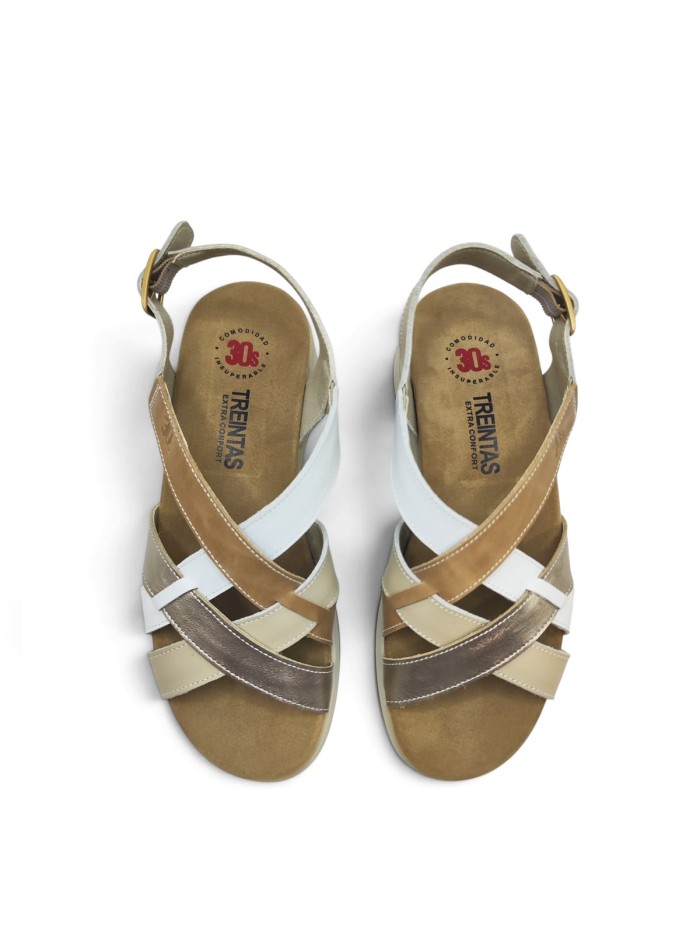 SANDALIAS DE PIEL CON PLANTILLA EXTRAIBLE PARA MUJER APLAUSO 4523 ORO