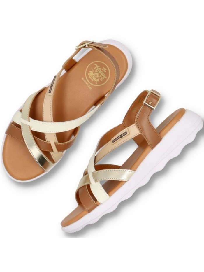 SANDALIA PLANA DE PIEL CON TIRAS CRUZADAS THE HAPPY MONKEY NALU 001 CUERO