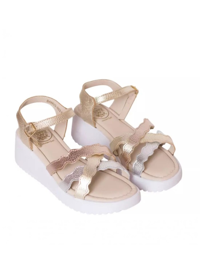 SANDALIAS ONFORT CON TIRAS ONDULADAS PARA MUJER THE HAPPY MONK BANUS 003 PLATINO