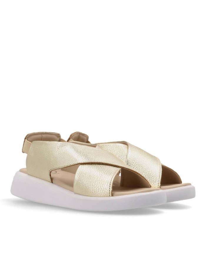 SANDALIAS DE PIEL CONFORT PARA MUJER THE HAPPY MONK COSTA 001  METAL PLATINO