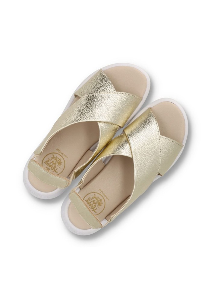 SANDALIAS DE PIEL CONFORT PARA MUJER THE HAPPY MONK COSTA 001  METAL PLATINO
