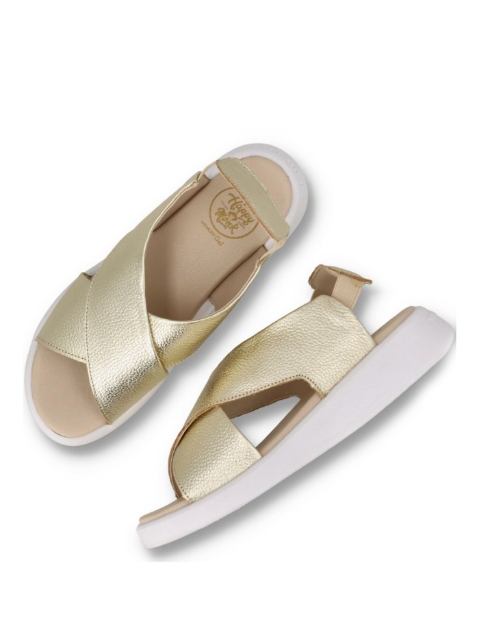SANDALIAS DE PIEL CONFORT PARA MUJER THE HAPPY MONK COSTA 001  METAL PLATINO