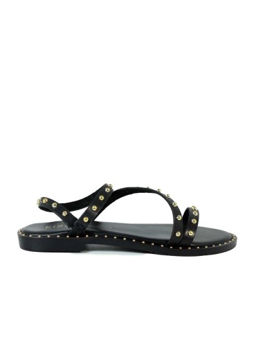 SANDALIAS PLANAS DE PIEL NEGRAS CON DETALLES METÁLICOS KISSIA BOSCOS