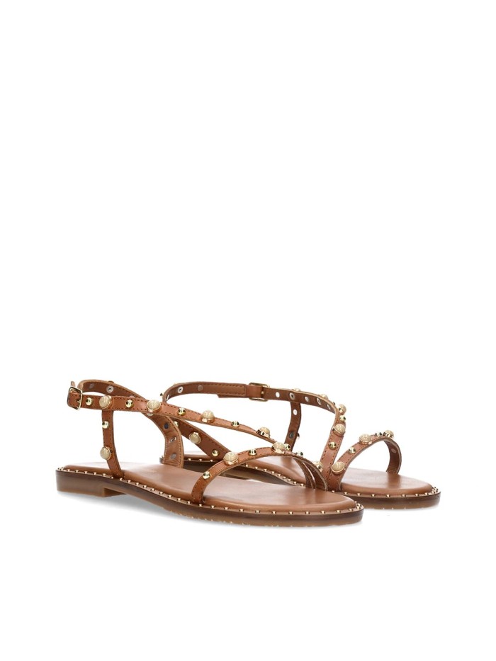 SANDALIAS DE TIRAS EN PIEL CON ABALORIOS KISSIA JOPA-1 CUERO
