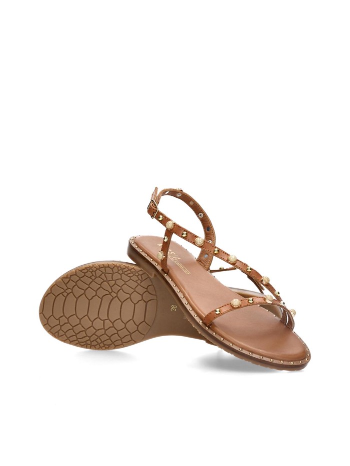 SANDALIAS DE TIRAS EN PIEL CON ABALORIOS KISSIA JOPA-1 CUERO