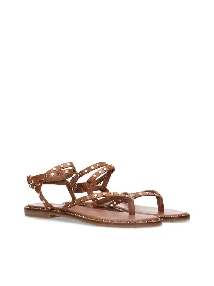 SANDALIAS DE PIEL PLANAS KISSIA JOPA-2 CUERO
