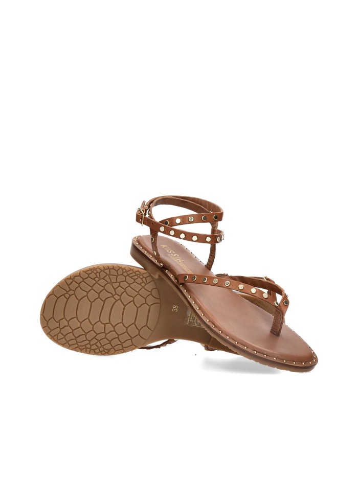 SANDALIAS DE PIEL PLANAS KISSIA JOPA-2 CUERO