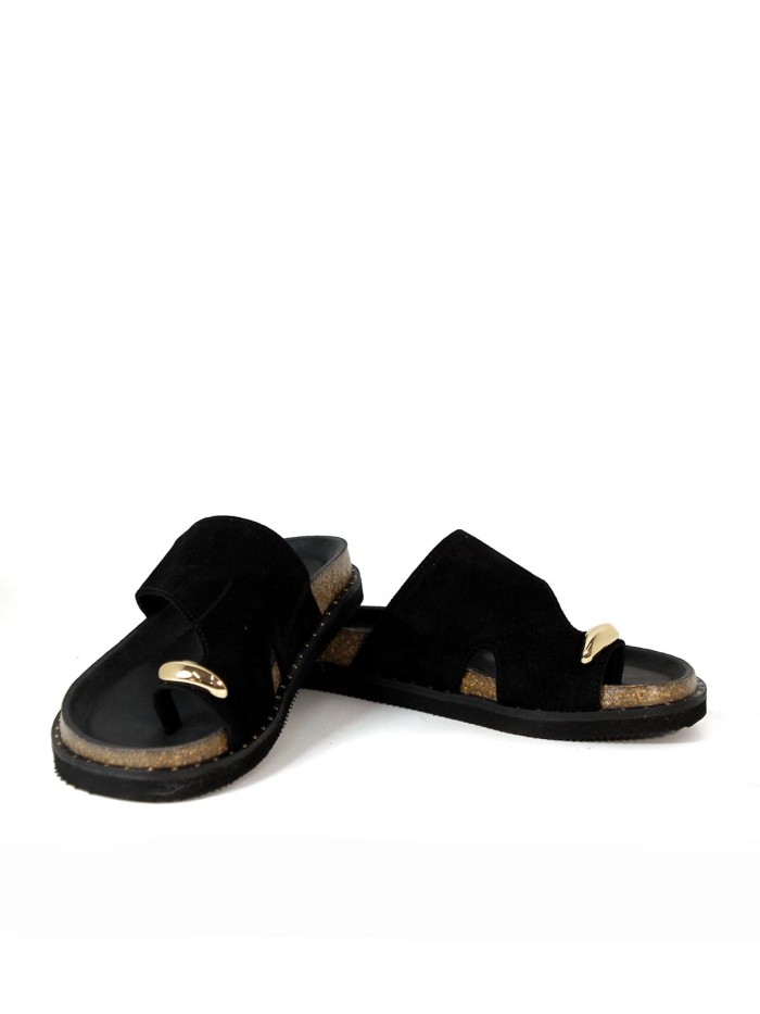 SANDALIAS DE DEDO CON DETALLE METÁLICO PARA MUJER APLAUSO 9-WANDA NEGRO