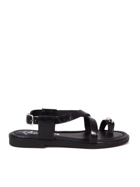 SANDALIAS DE PIEL CON DETALLE METÁLICO Y PLANTA ACOLCHADA APLAUSO 5-RAISA NEGRO
