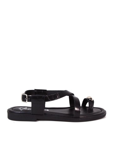 SANDALIAS DE PIEL CON DETALLE METÁLICO Y PLANTA ACOLCHADA APLAUSO 5-RAISA NEGRO