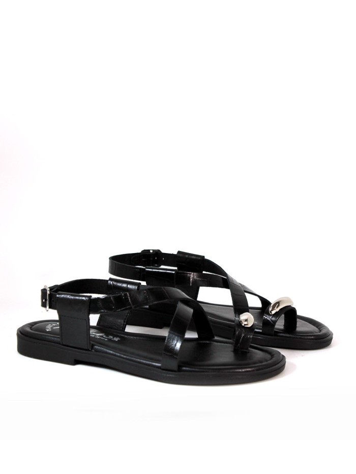 SANDALIAS DE PIEL CON DETALLE METÁLICO Y PLANTA ACOLCHADA APLAUSO 5-RAISA NEGRO