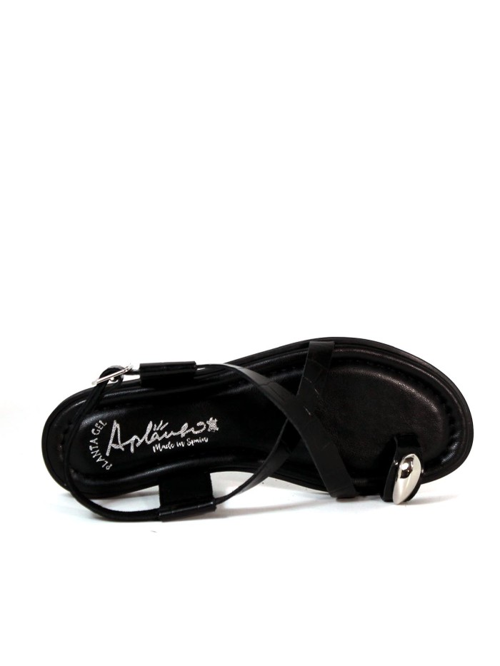 SANDALIAS DE PIEL CON DETALLE METÁLICO Y PLANTA ACOLCHADA APLAUSO 5-RAISA NEGRO