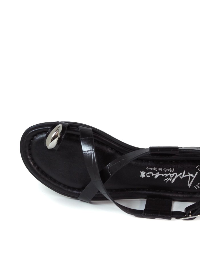 SANDALIAS DE PIEL CON DETALLE METÁLICO Y PLANTA ACOLCHADA APLAUSO 5-RAISA NEGRO