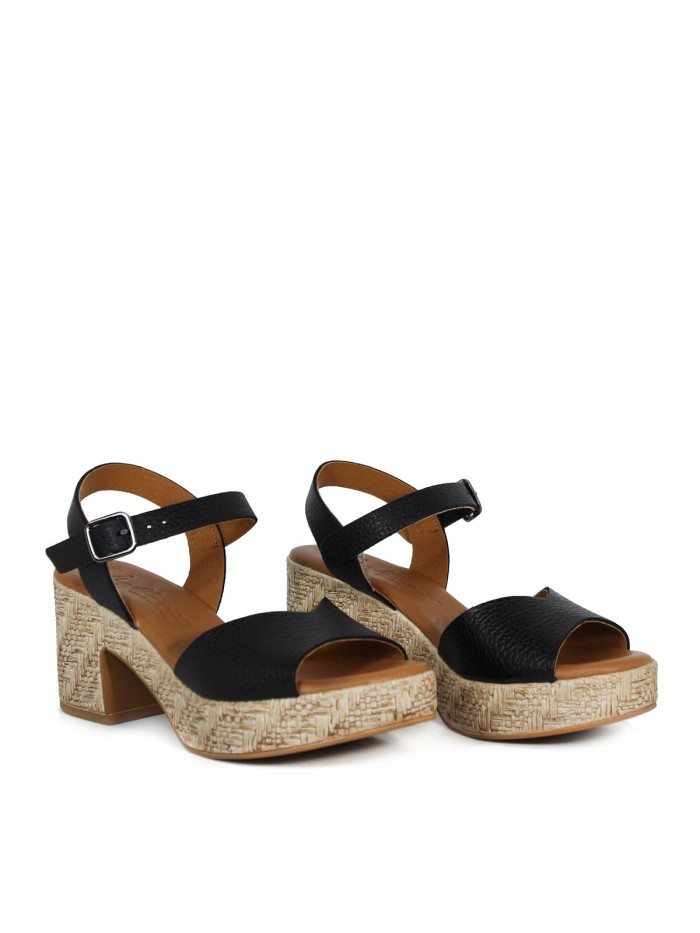 SANDALIAS DE TACÓN PLANTA DE GEL PARA MUJER APLAUSO BOMBI 3132 NEGRO