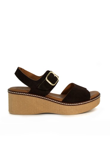 SANDALIAS DE PIEL SERRAJE CON CUÑA Y PLANTA DE GEL PARA MUJER APLAUSO 2661 MARRÓN