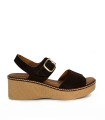 SANDALIAS DE PIEL SERRAJE CON CUÑA Y PLANTA DE GEL PARA MUJER APLAUSO 2661 MARRÓN