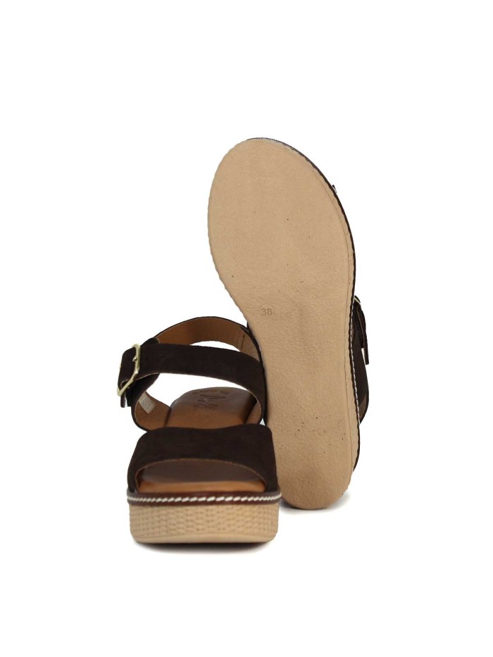 SANDALIAS DE PIEL SERRAJE CON CUÑA Y PLANTA DE GEL PARA MUJER APLAUSO 2661 MARRÓN