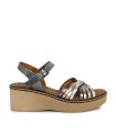SANDALIAS DE PIEL METALIZADA CON PLANTA DE GEL PARA MUJER APLAUSO 2656 PLOMO