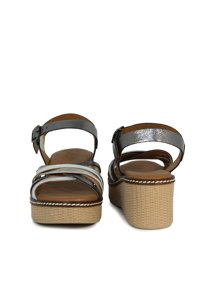 SANDALIAS DE PIEL METALIZADA CON PLANTA DE GEL PARA MUJER APLAUSO 2656 PLOMO
