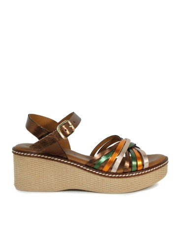 SANDALIAS DE PIEL METALIZADA CON PLANTA DE GEL PARA MUJER APLAUSO 2656 MULTICOLOR