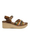 SANDALIAS DE PIEL METALIZADA CON PLANTA DE GEL PARA MUJER APLAUSO 2656 MULTICOLOR