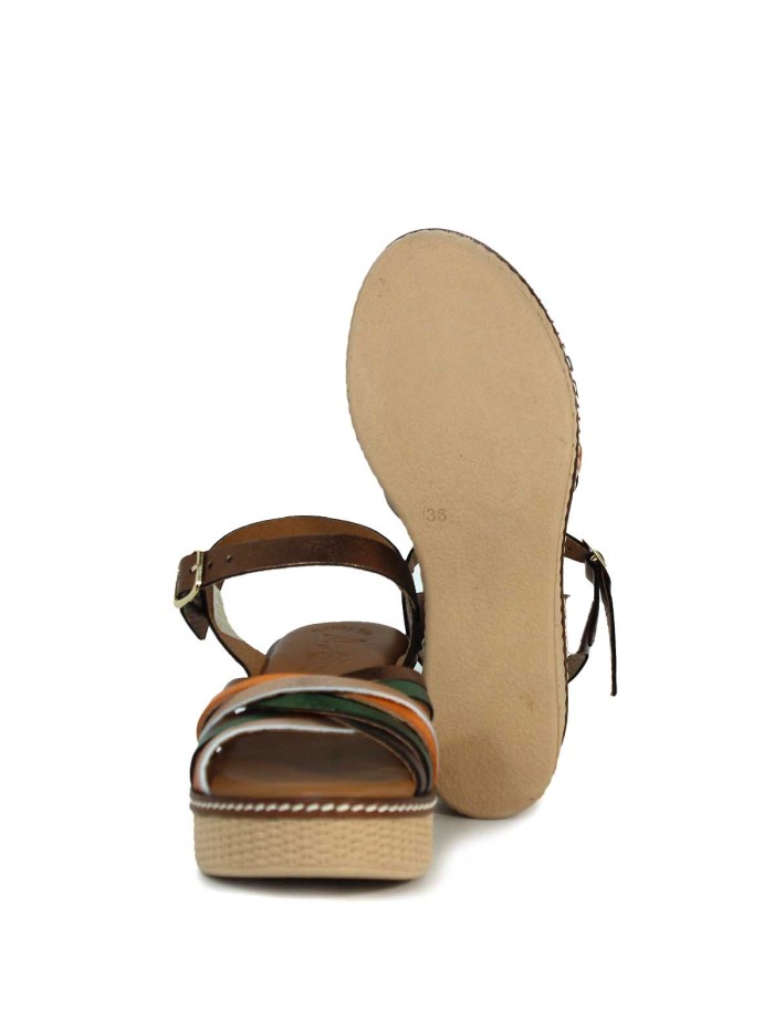 SANDALIAS DE PIEL METALIZADA CON PLANTA DE GEL PARA MUJER APLAUSO 2656 MULTICOLOR