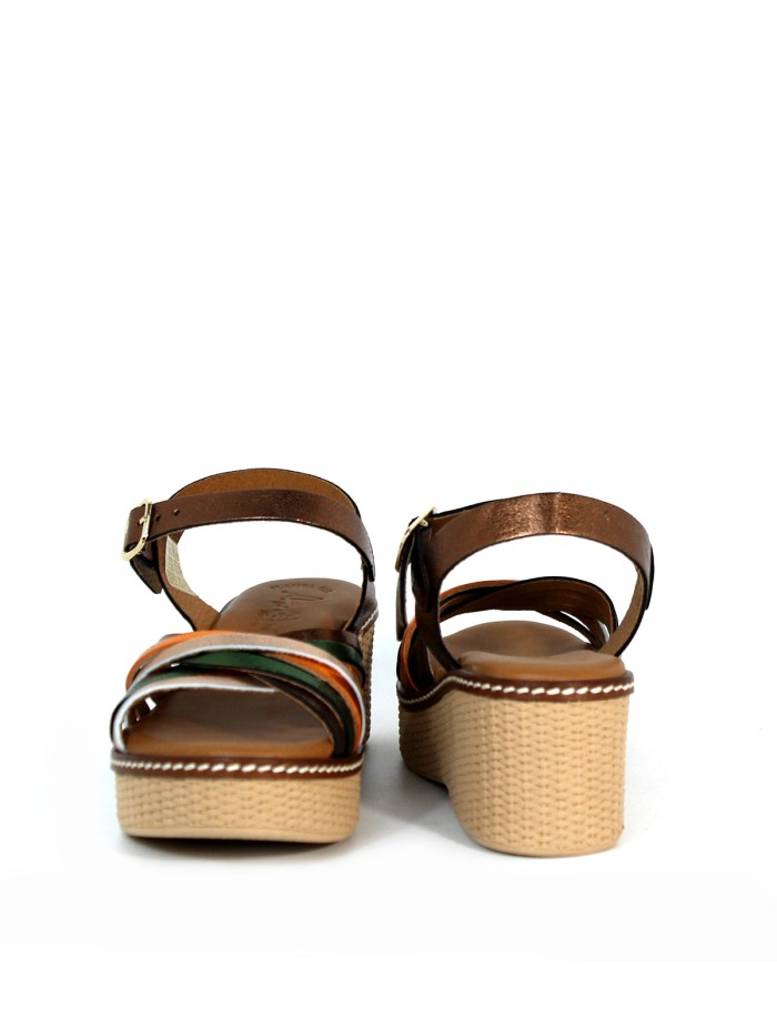 SANDALIAS DE PIEL METALIZADA CON PLANTA DE GEL PARA MUJER APLAUSO 2656 MULTICOLOR