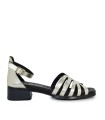 SANDALIAS DE PIEL METALIZADA CON PLANTA DE GEL Y TACÓN BAJO PARA MUJER APLAUSO 2697 PLATINO