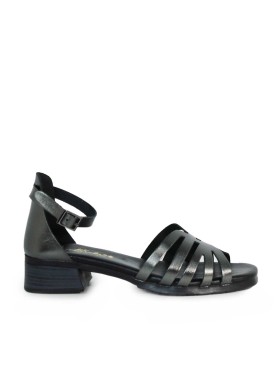SANDALIAS DE PIEL METALIZADA CON PLANTA DE GEL Y TACÓN BAJO PARA MUJER APLAUSO 2697 PLOMO