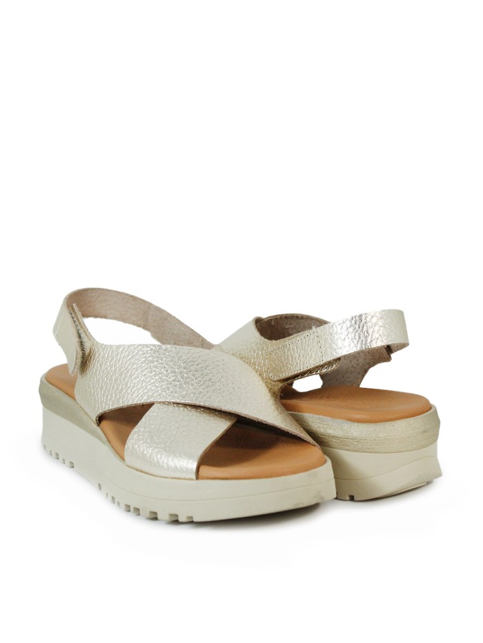 SANDALIAS DE PIEL CON PLANTA DE GEL PARA MUJER APLAUSO 6621 PLATINO