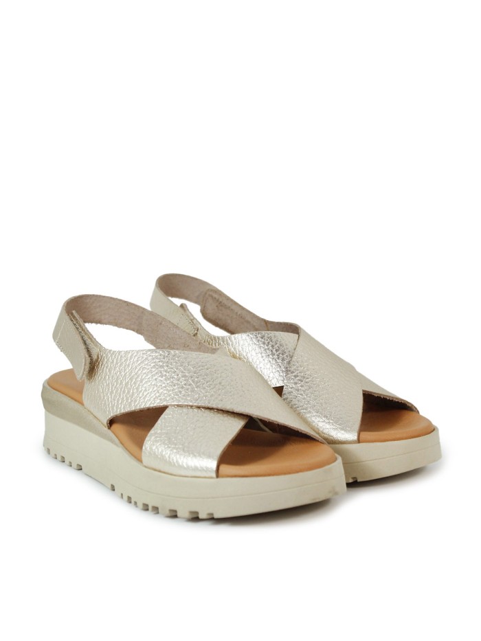 SANDALIAS DE PIEL CON PLANTA DE GEL PARA MUJER APLAUSO 6621 PLATINO