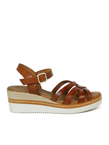 SANDALIAS DE PIEL CON CUÑA Y PLANTA DE GEL PARA MUJER APLAUSO 5542 CUERO
