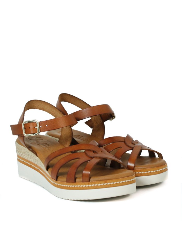 SANDALIAS DE PIEL CON CUÑA Y PLANTA DE GEL PARA MUJER APLAUSO 5542 CUERO