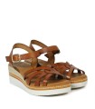 SANDALIAS DE PIEL CON CUÑA Y PLANTA DE GEL PARA MUJER APLAUSO 5542 CUERO